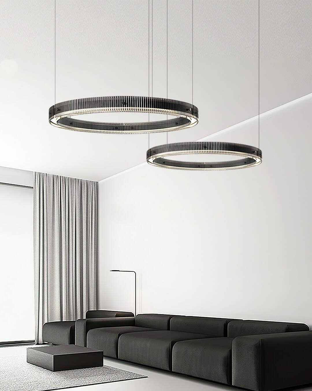 Merope Modern LED Chandelier in Black or Smoke Gray Glass