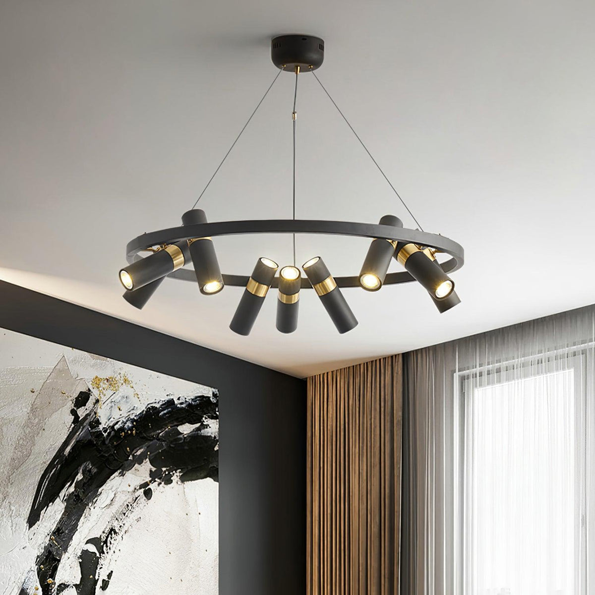 Black Multi-Pipe Chandelier Modern Linear Pendant Light