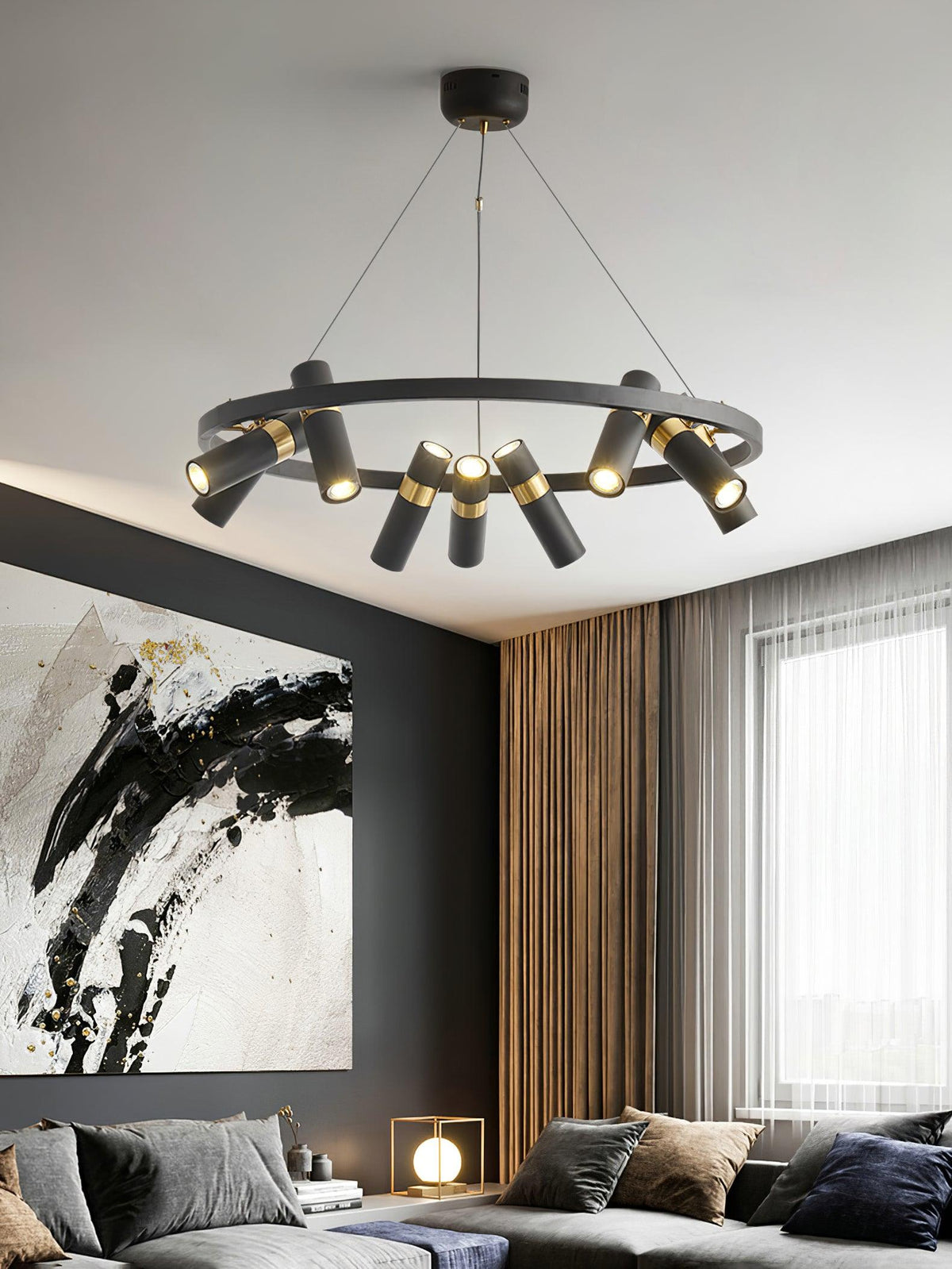 Black Multi-Pipe Chandelier Modern Linear Pendant Light