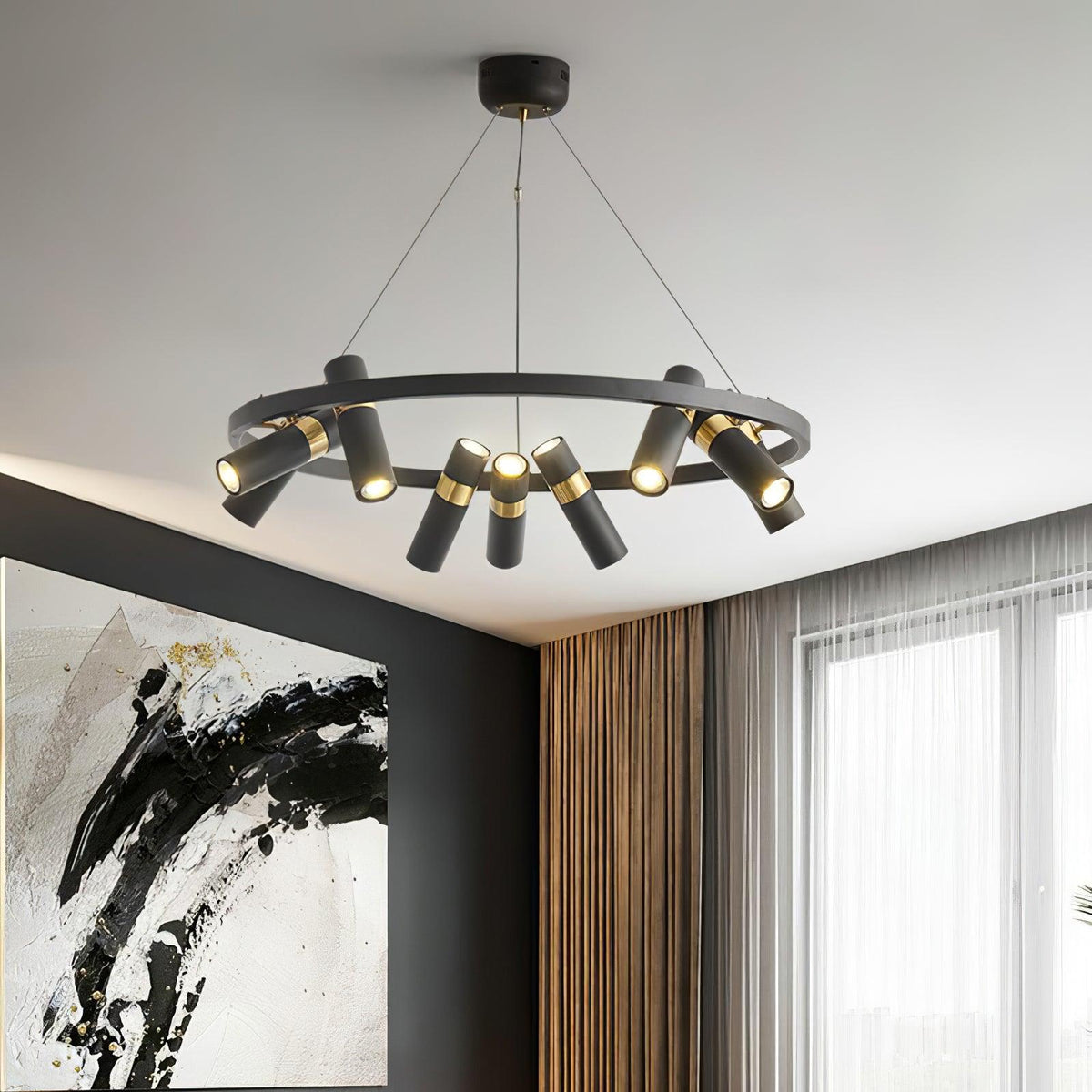 Black Multi-Pipe Chandelier Modern Linear Pendant Light