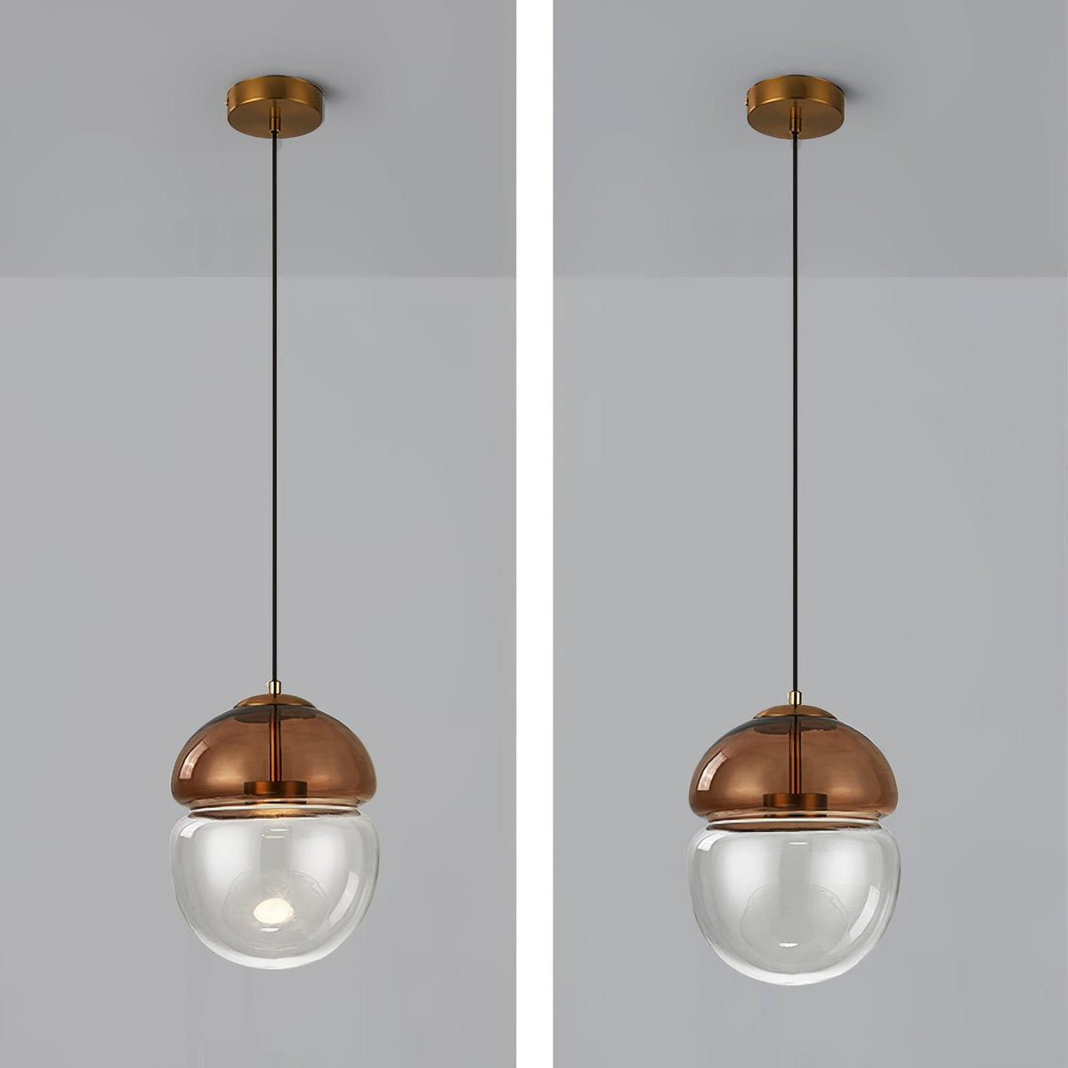 Metro Dome LED Pendant Light in Copper and Glass, Mid-Century Modern Ceiling Lamp
