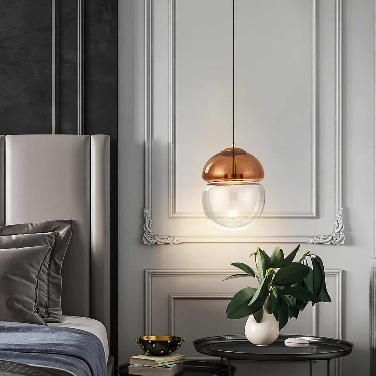 Metro Dome LED Pendant Light in Copper and Glass, Mid-Century Modern Ceiling Lamp