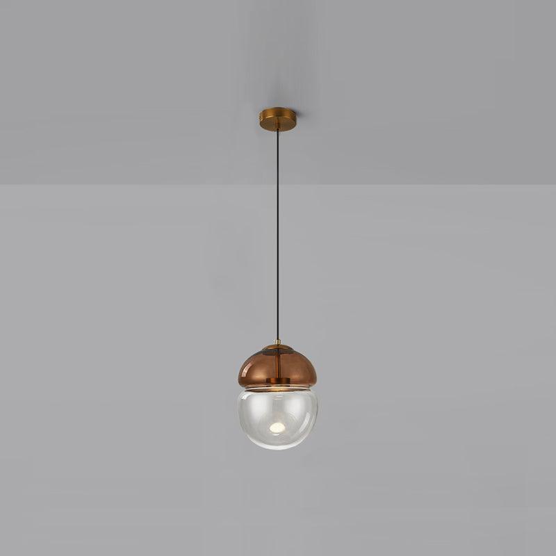 Metro Dome LED Pendant Light in Copper and Glass, Mid-Century Modern Ceiling Lamp