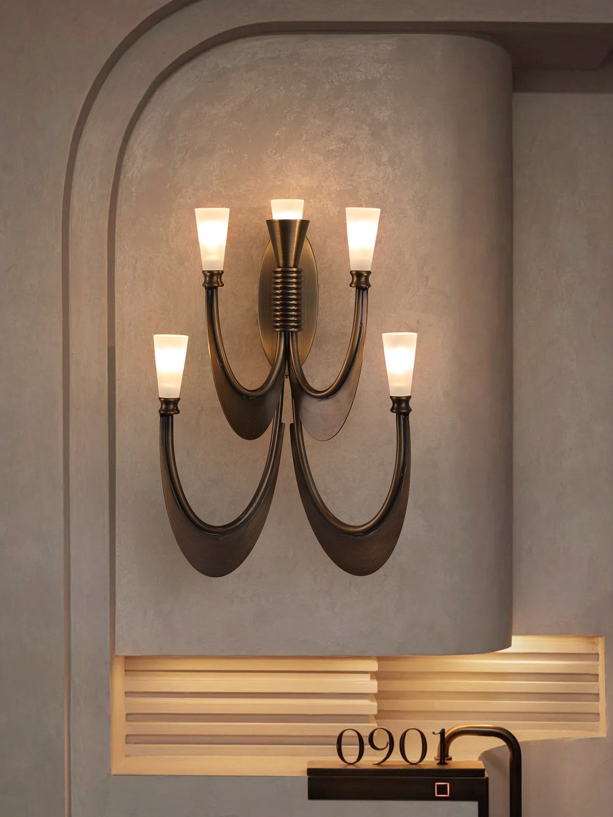 Metropolis Grand Alabaster Wall Sconce – Five-Light Art Deco Bronze Fixture