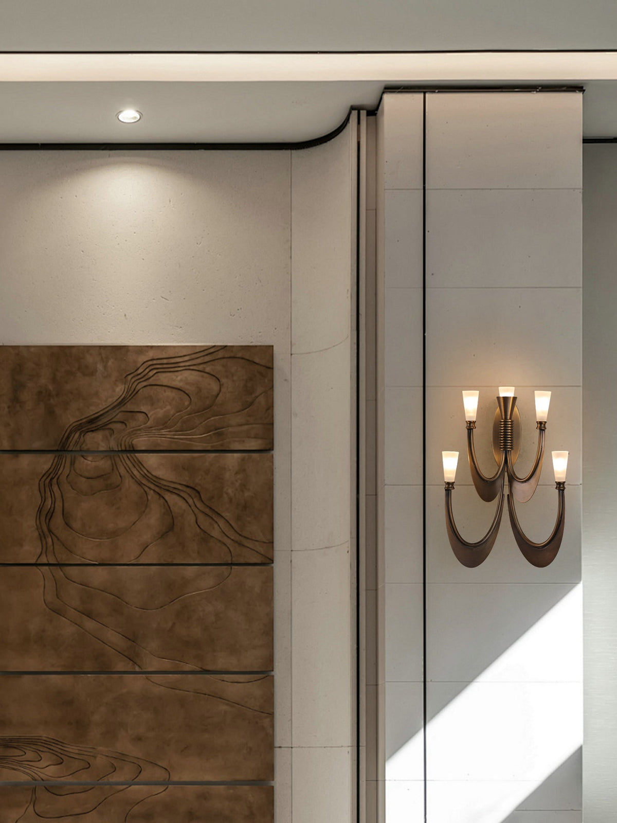 Metropolis Grand Alabaster Wall Sconce – Five-Light Art Deco Bronze Fixture