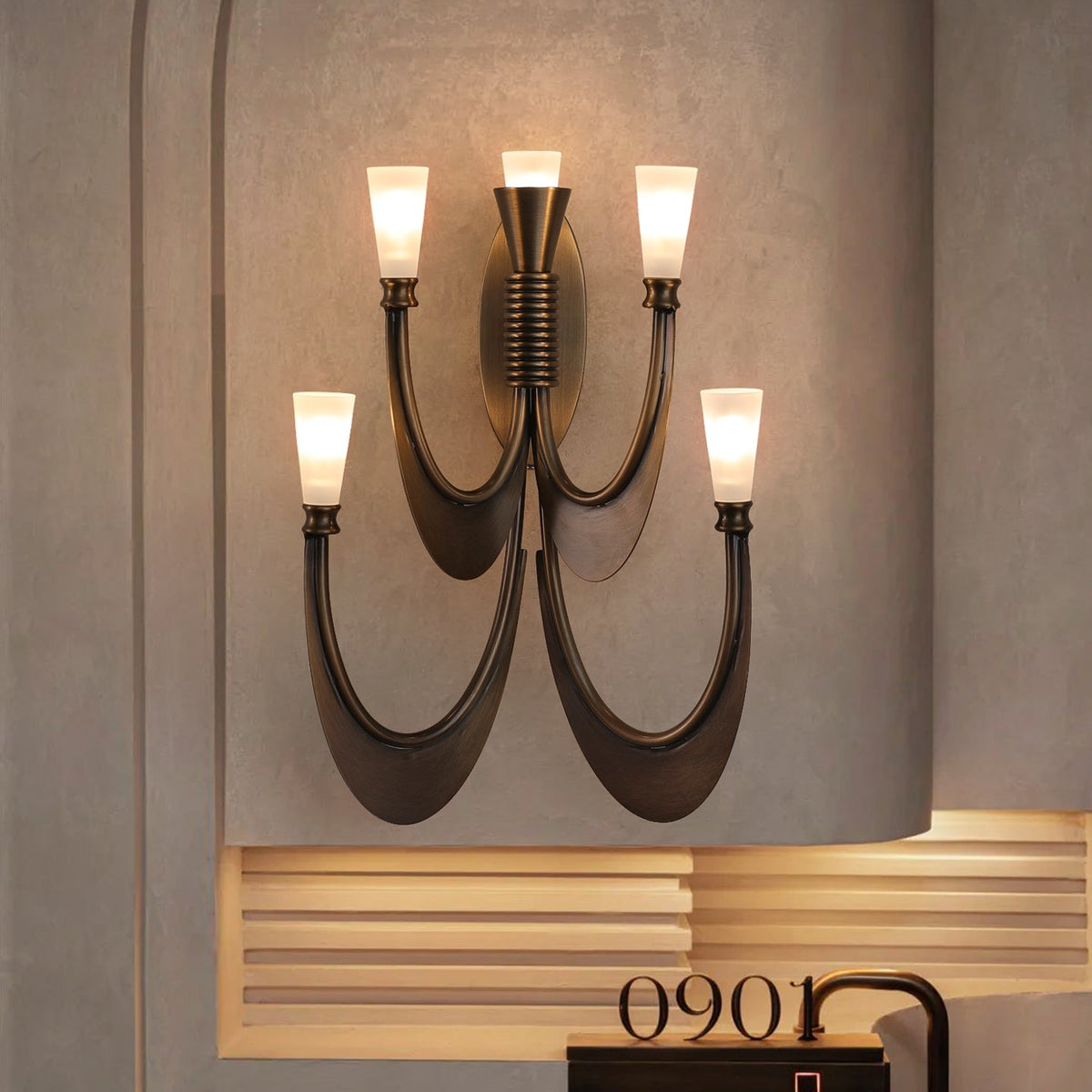 Metropolis Grand Alabaster Wall Sconce – Five-Light Art Deco Bronze Fixture