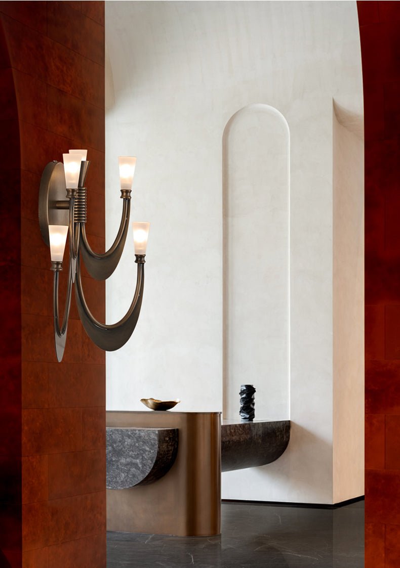 Metropolis Grand Alabaster Wall Sconce – Five-Light Art Deco Bronze Fixture