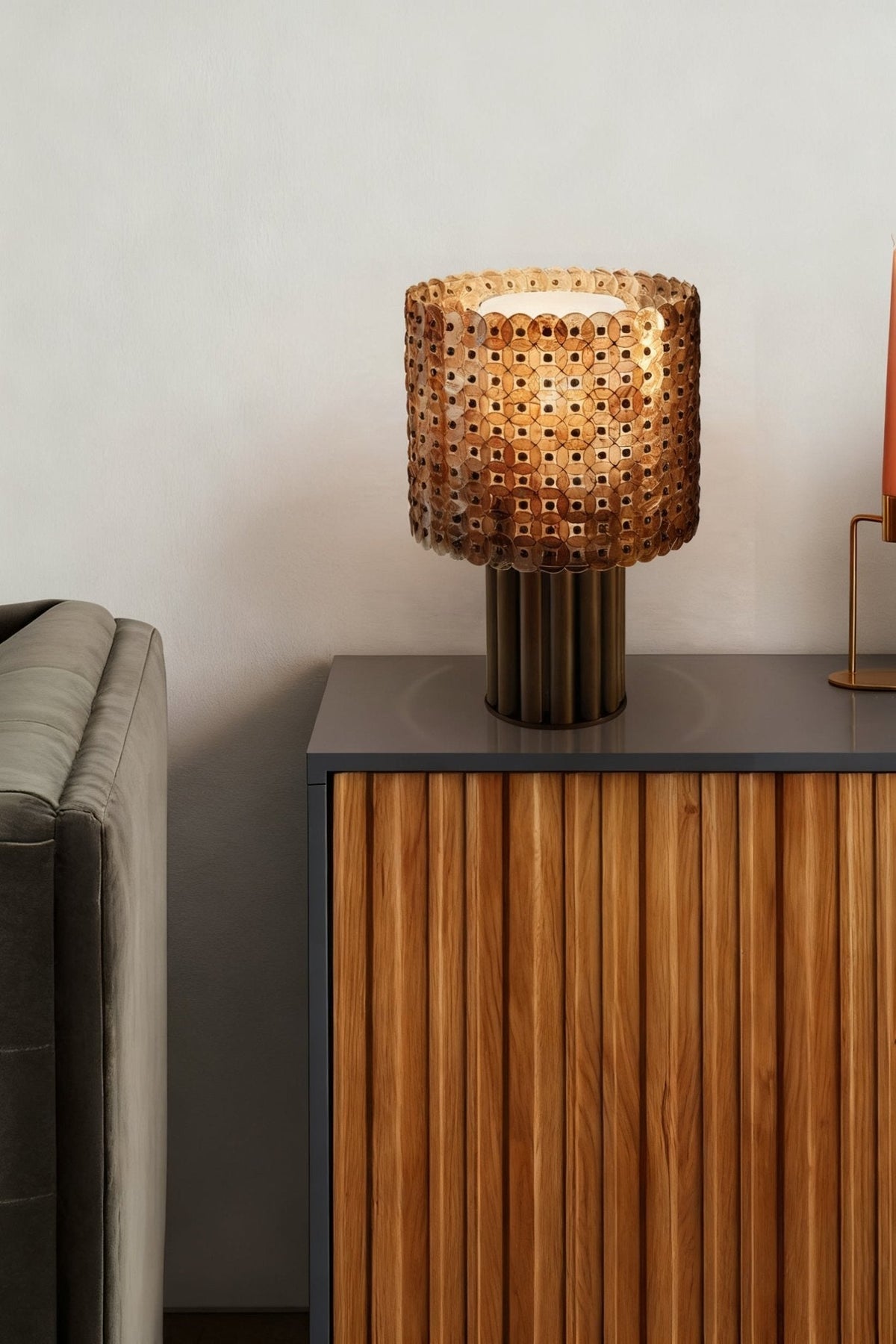 Mica Disc Lattice Table Lamp – Artisan Bronze & Amber Glow