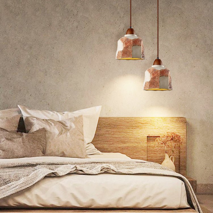 Artisan Microcement Pendant Light with Walnut Accent