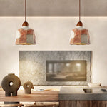 Artisan Microcement Pendant Light with Walnut Accent