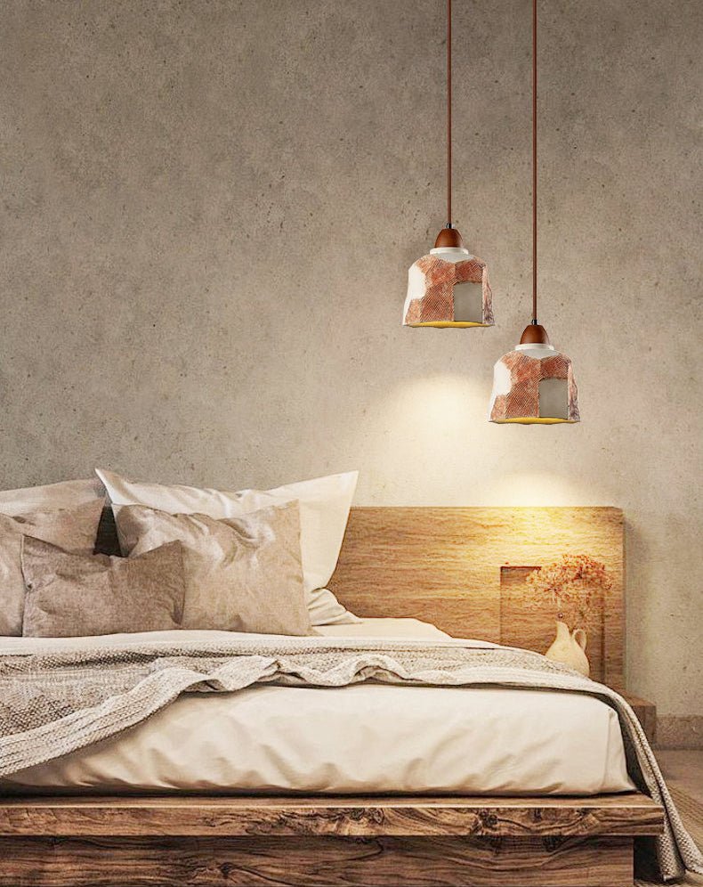 Artisan Microcement Pendant Light with Walnut Accent