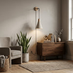 Microcement Plug-In Wall Sconce with Wood Mount