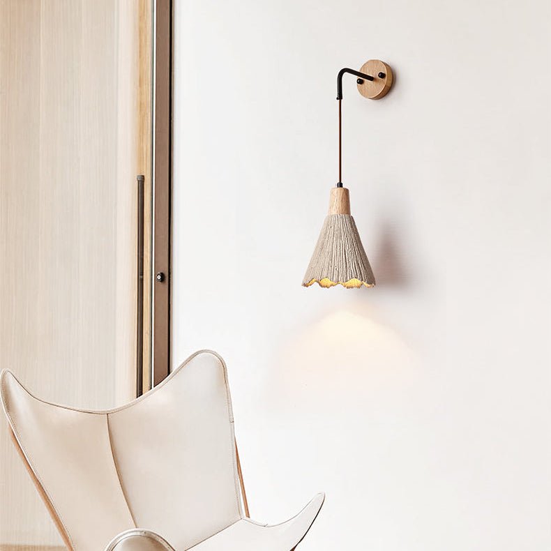 Artisan Microcement Wall Sconce with Wood Accent – Modern Minimalist Lighting