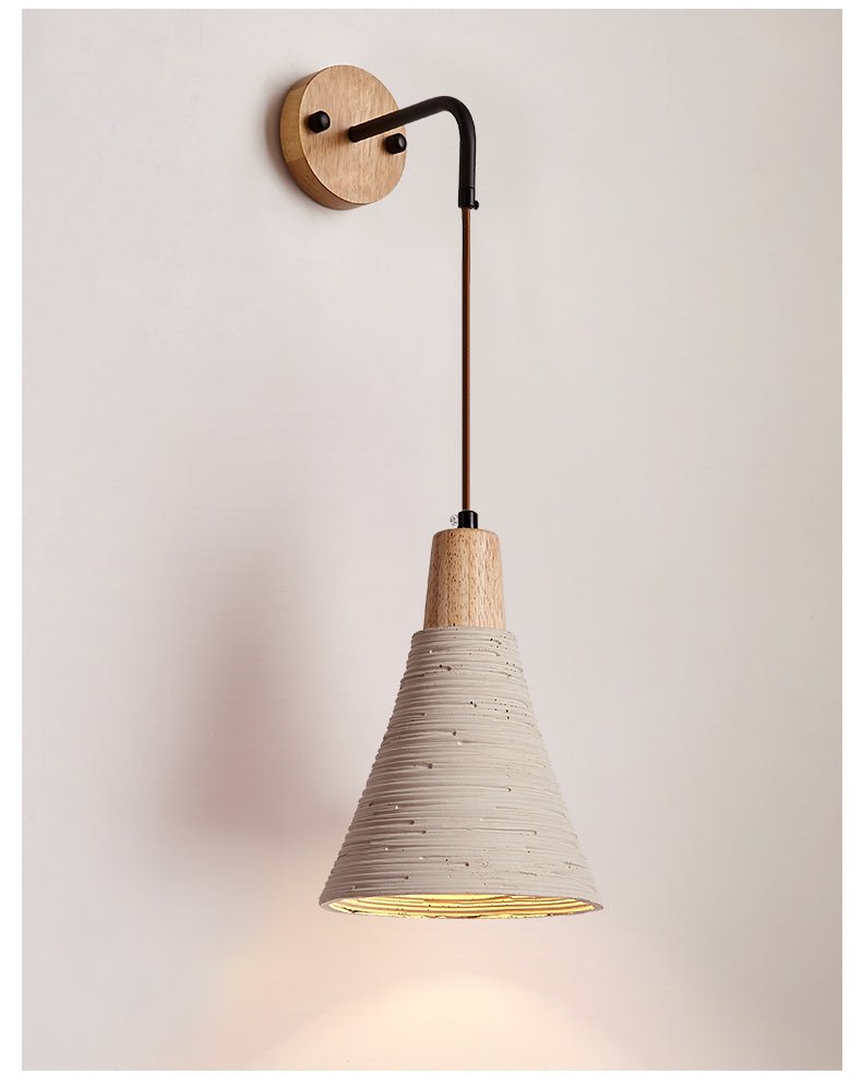 Artisan Microcement Wall Sconce with Wood Accent – Modern Minimalist Lighting