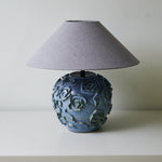 Midnight Rose Ceramic Table Lamp with Linen Shade for Bedroom and Living Room