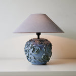 Midnight Rose Ceramic Table Lamp with Linen Shade for Bedroom and Living Room