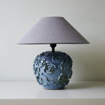 Midnight Rose Ceramic Table Lamp with Linen Shade for Bedroom and Living Room
