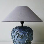 Midnight Rose Ceramic Table Lamp with Linen Shade for Bedroom and Living Room
