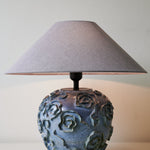 Midnight Rose Ceramic Table Lamp with Linen Shade for Bedroom and Living Room
