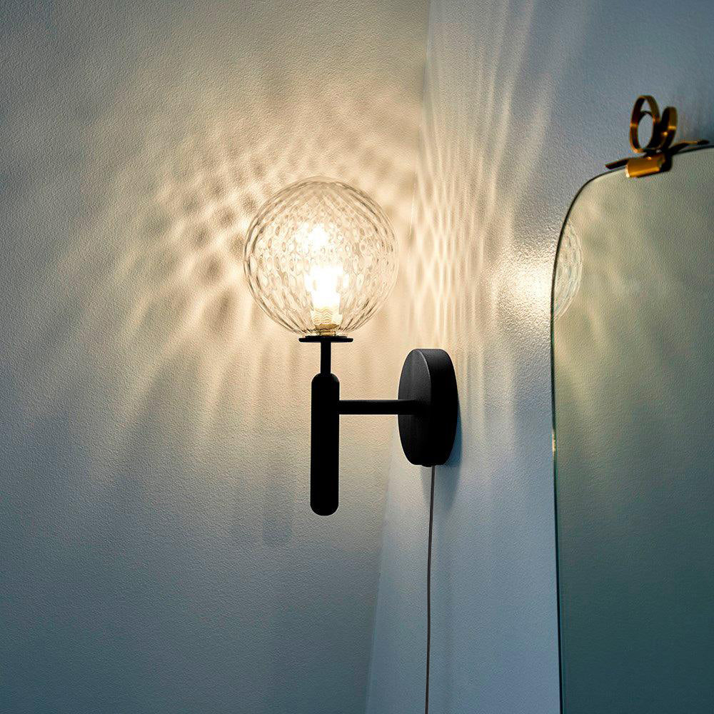 Nordica Plug-In Wall Sconce in Brass and Glass, Modern Nordic Bedroom Lamp