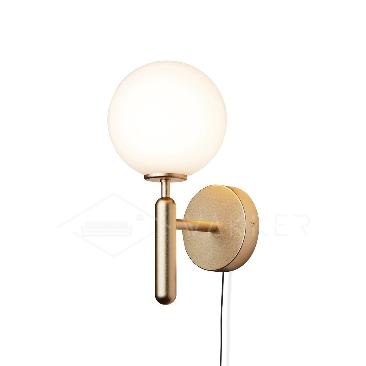 Nordica Plug-In Wall Sconce in Brass and Glass, Modern Nordic Bedroom Lamp