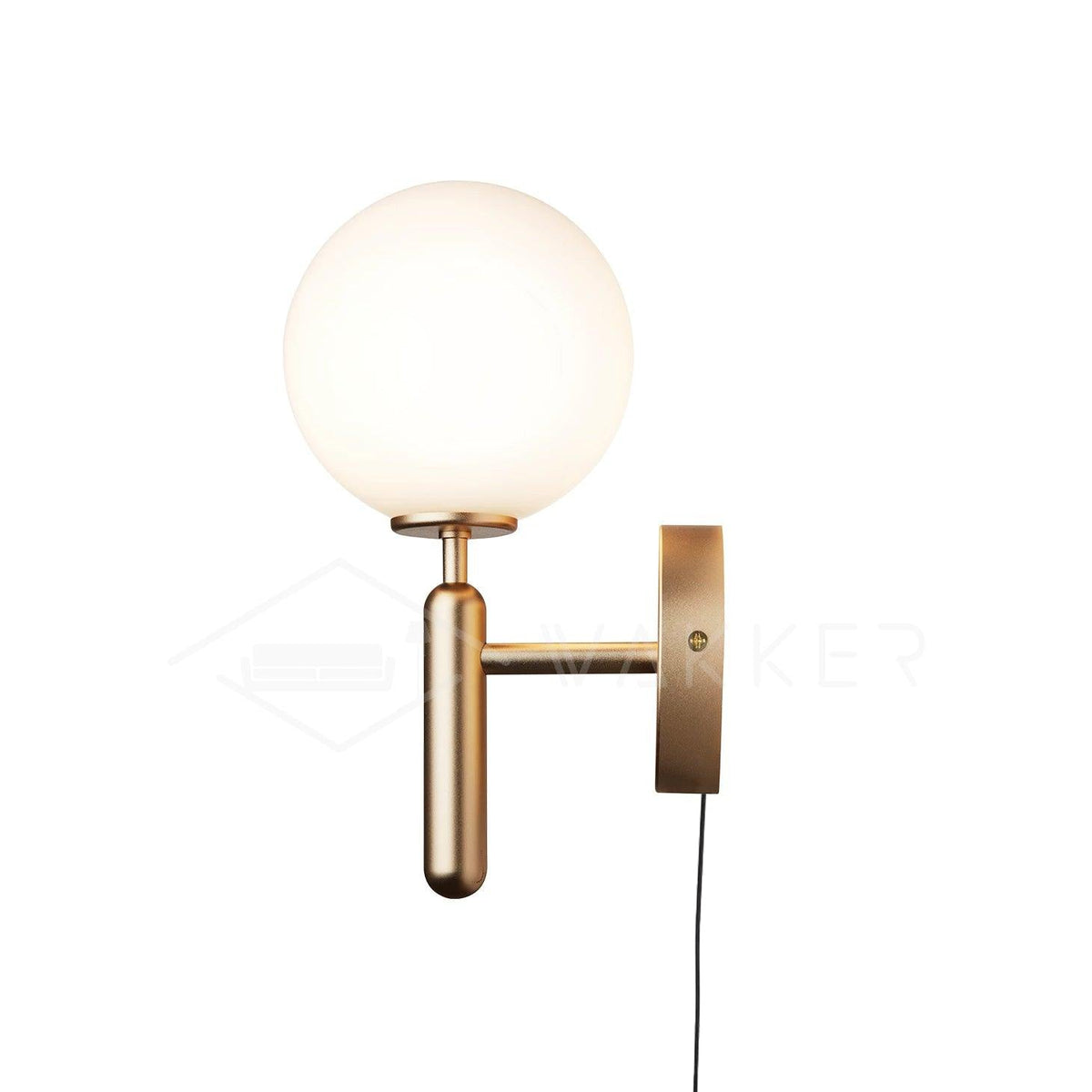 Nordica Plug-In Wall Sconce in Brass and Glass, Modern Nordic Bedroom Lamp