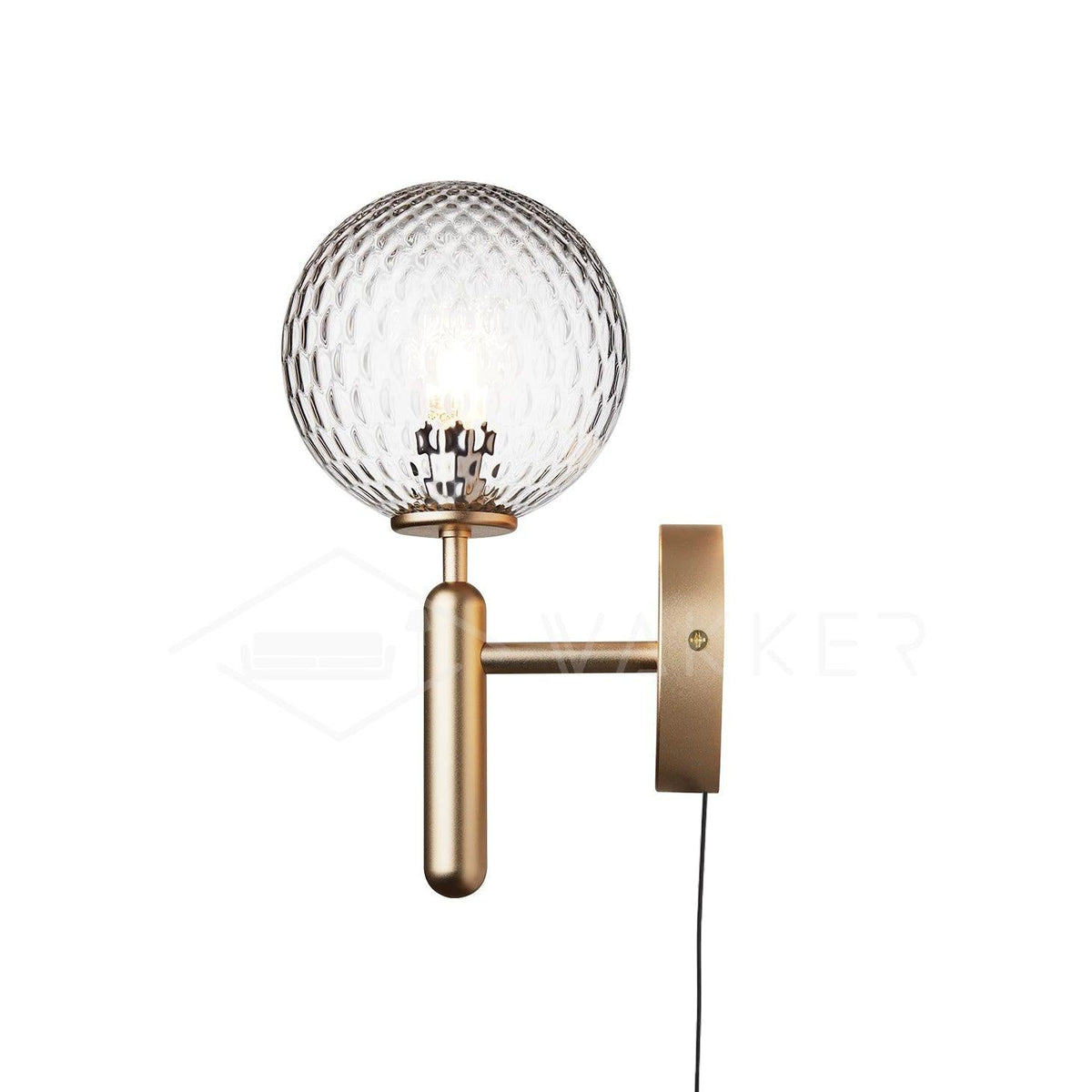 Nordica Plug-In Wall Sconce in Brass and Glass, Modern Nordic Bedroom Lamp