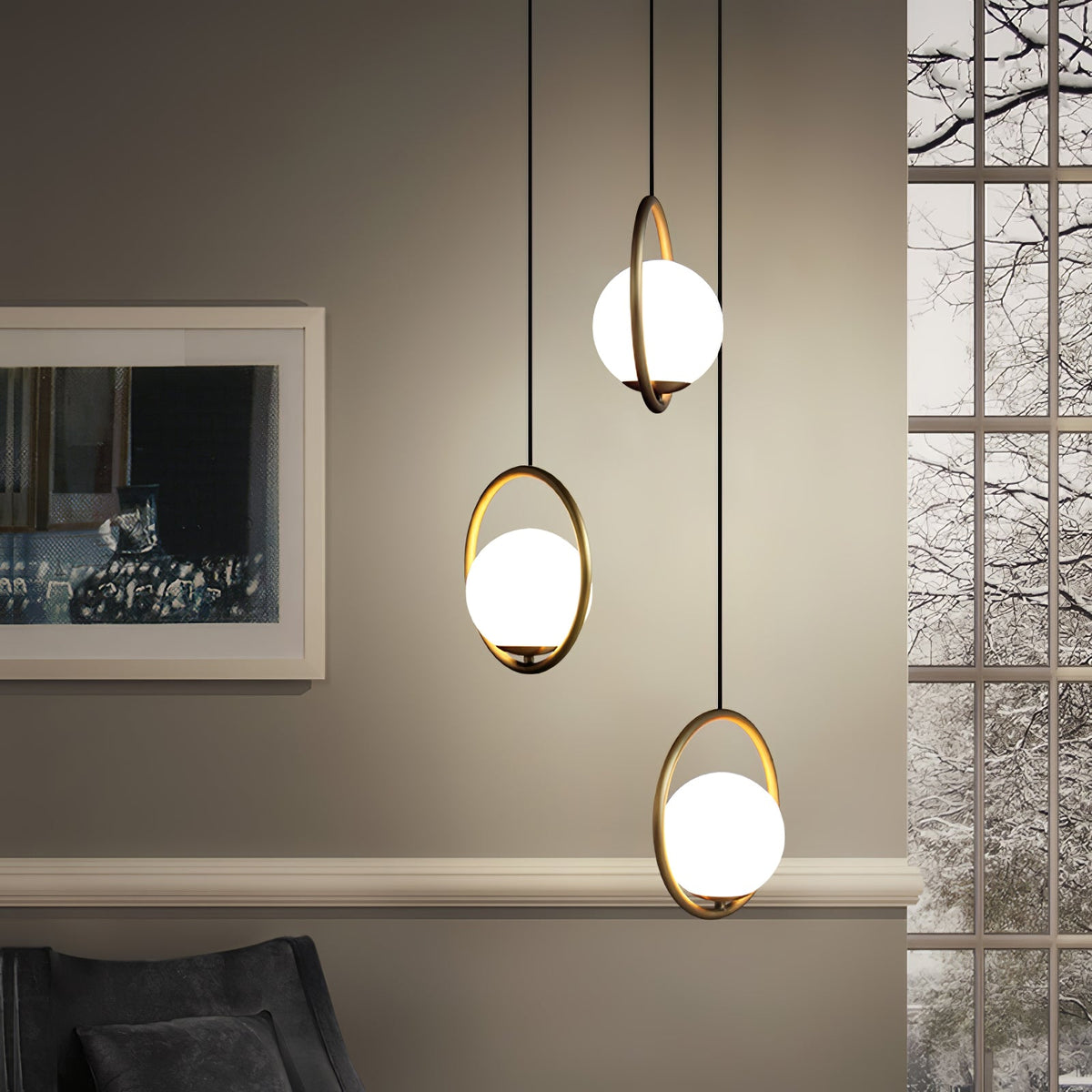 Mila Brass Pendant Swag Light – Hand-Blown Glass & Brass Hanging Lamp