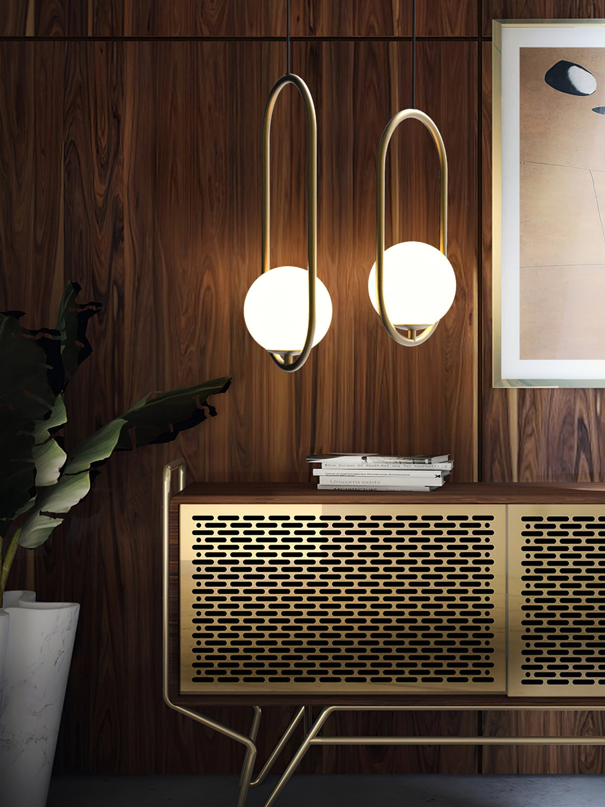 Mila Brass Pendant Swag Light – Hand-Blown Glass & Brass Hanging Lamp