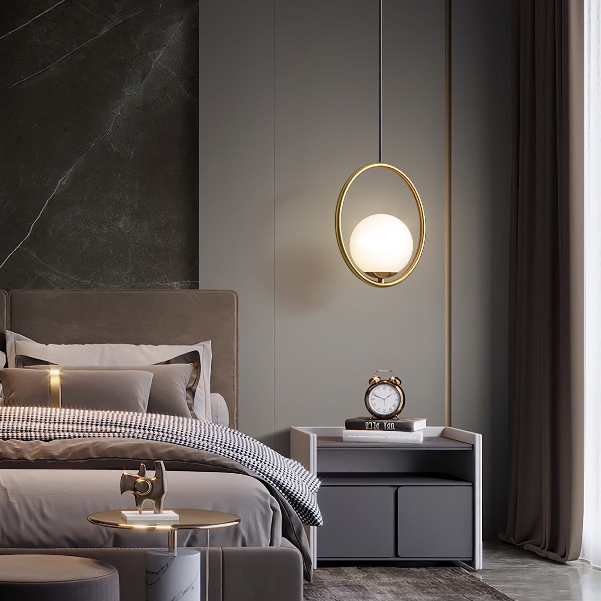 Mila Brass Pendant Swag Light – Hand-Blown Glass & Brass Hanging Lamp