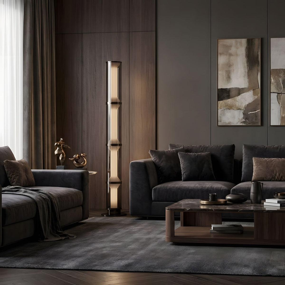 Miles Floor Lamp – Hand-Blown Glass Column Light in Copper or Pearl Black