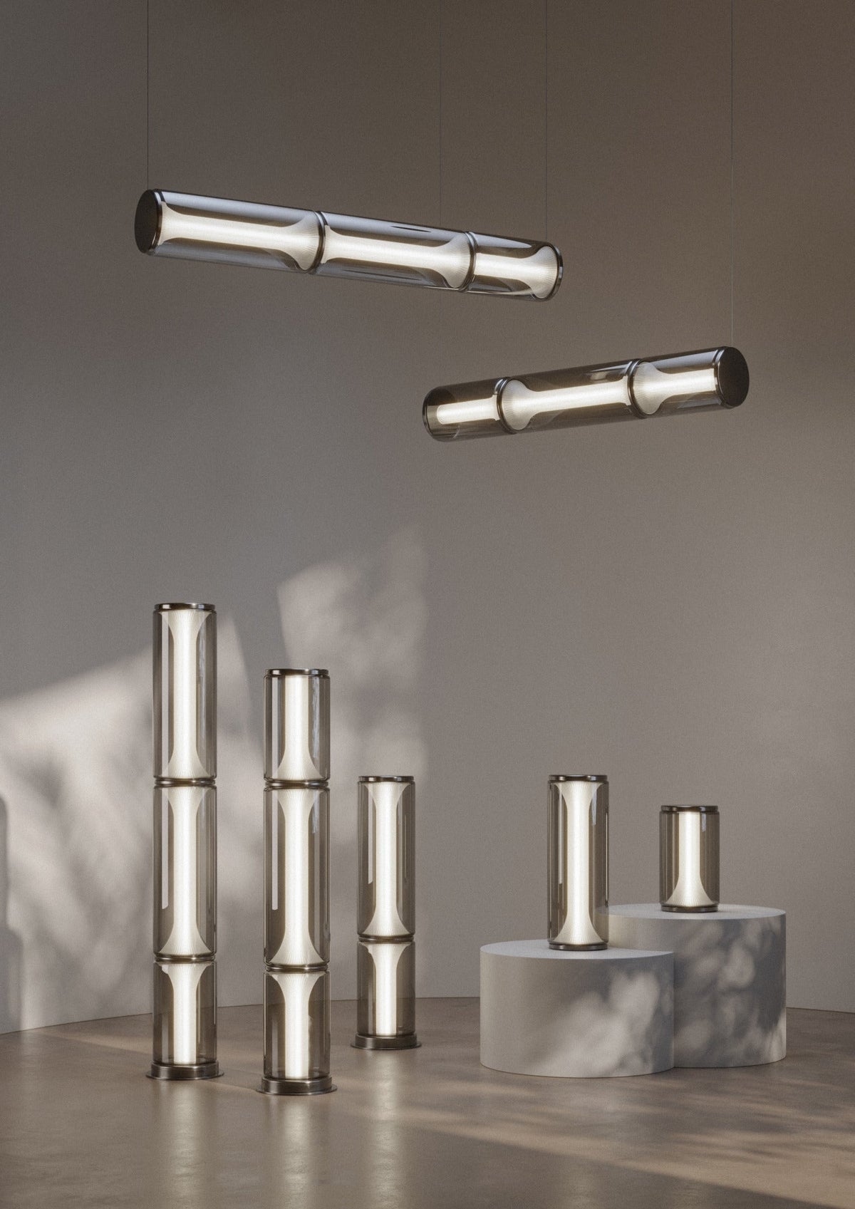 Miles Floor Lamp – Hand-Blown Glass Column Light in Copper or Pearl Black
