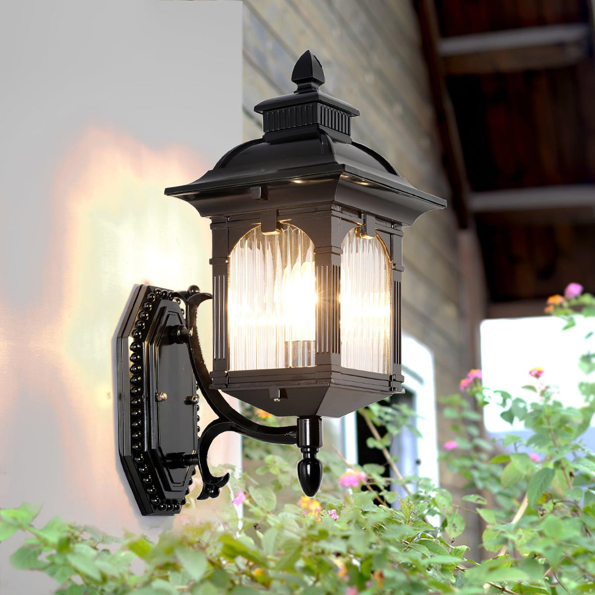 Miller Roof Outdoor Wall Light – Modern Black Metal & Glass Sconce