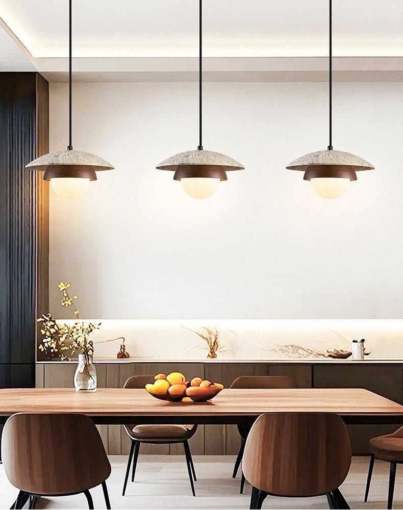 Milo Travertine Pendant Light – Natural Stone & Wood Hanging Lamp