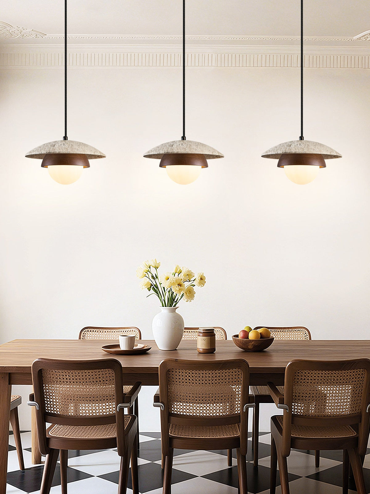 Milo Travertine Pendant Light – Natural Stone & Wood Hanging Lamp
