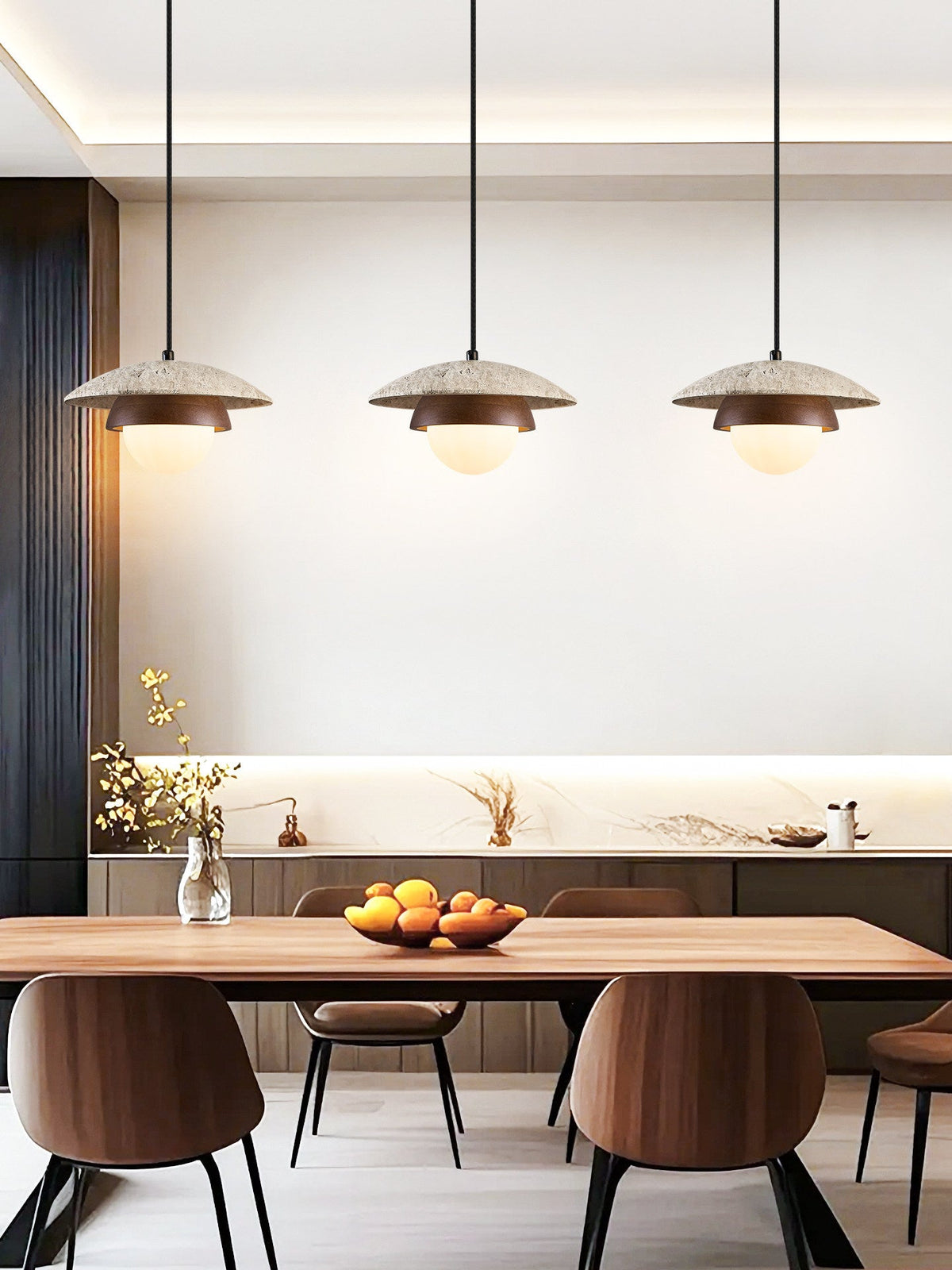 Milo Travertine Pendant Light – Natural Stone & Wood Hanging Lamp