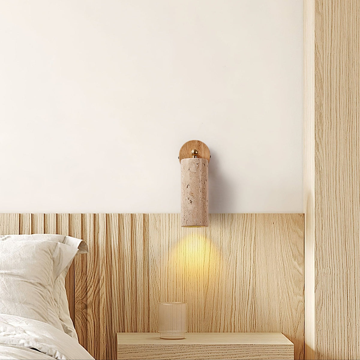 Milo Travertine Wall Sconce with Brass Accents for Modern Interiors