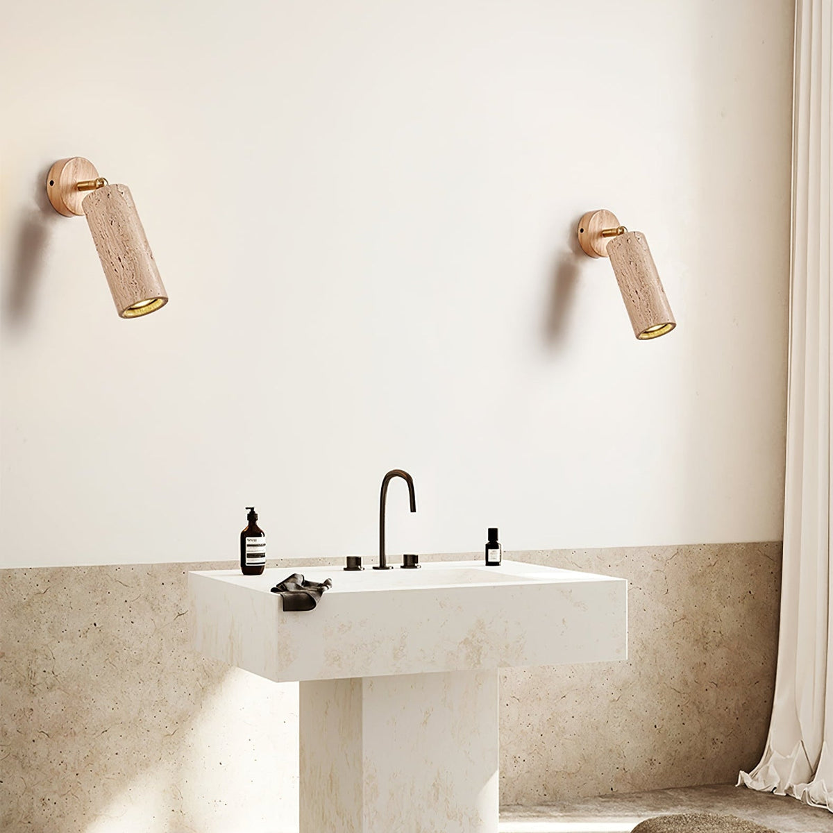 Milo Travertine Wall Sconce with Brass Accents for Modern Interiors