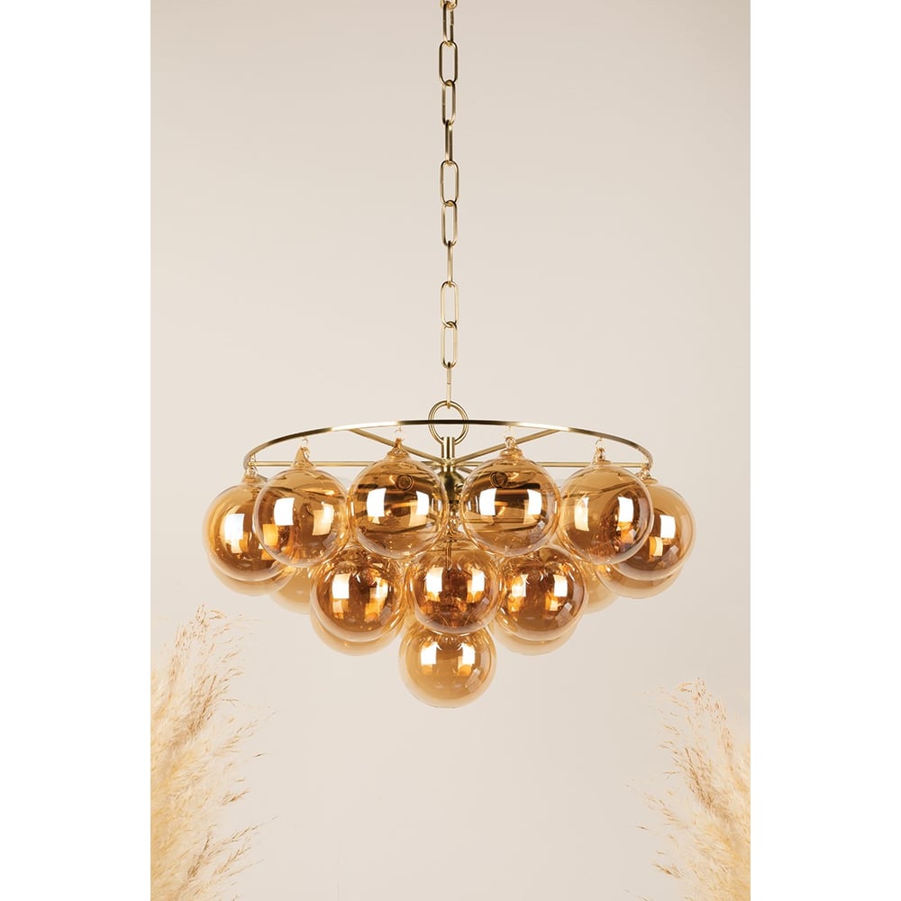 Mimi Chandelier in Champagne Glass and Aged Brass by Megan Molten