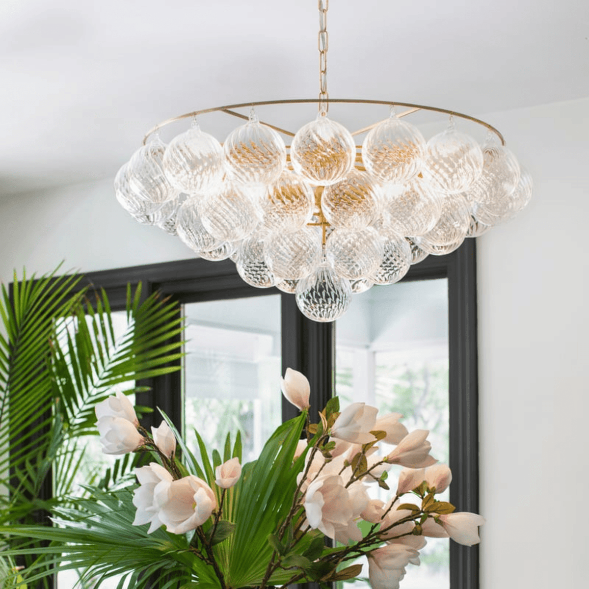 Mimi Chandelier in Champagne Glass and Aged Brass by Megan Molten