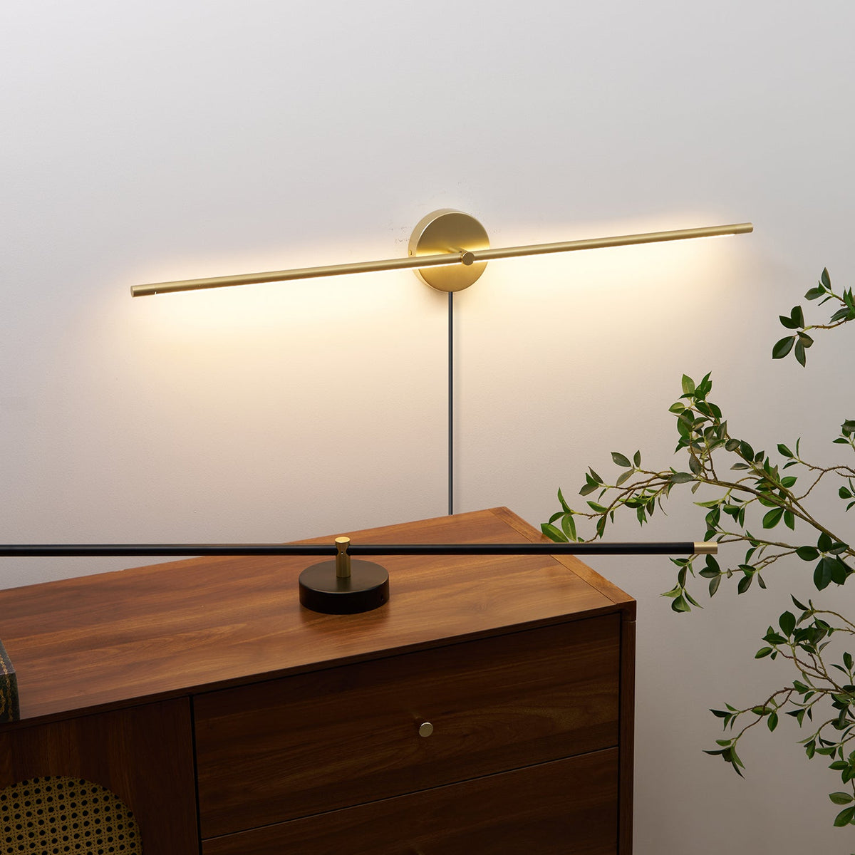 Linear LED Plug-In Wall Sconce with Metal Body and Warm Glow