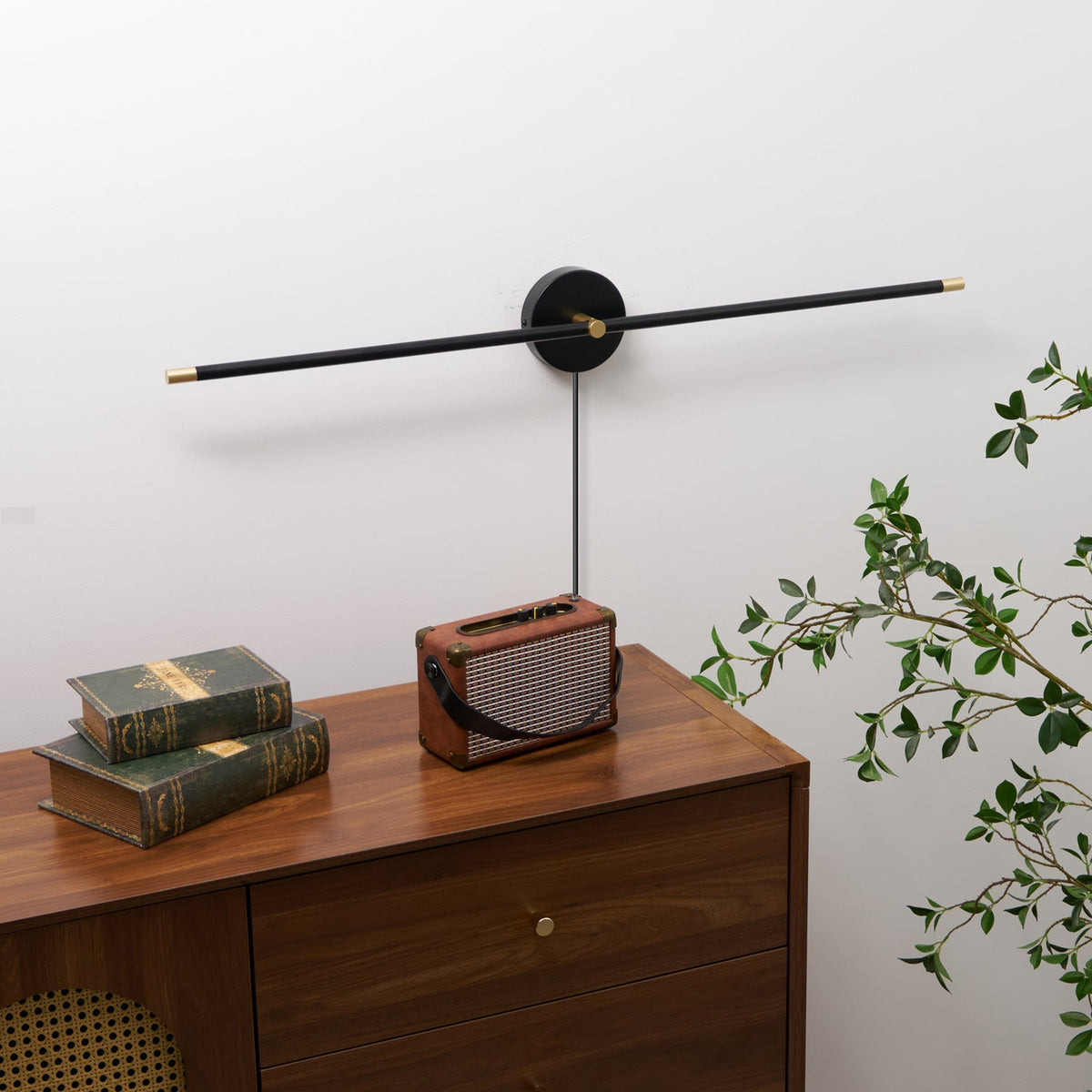 Linear LED Plug-In Wall Sconce with Metal Body and Warm Glow