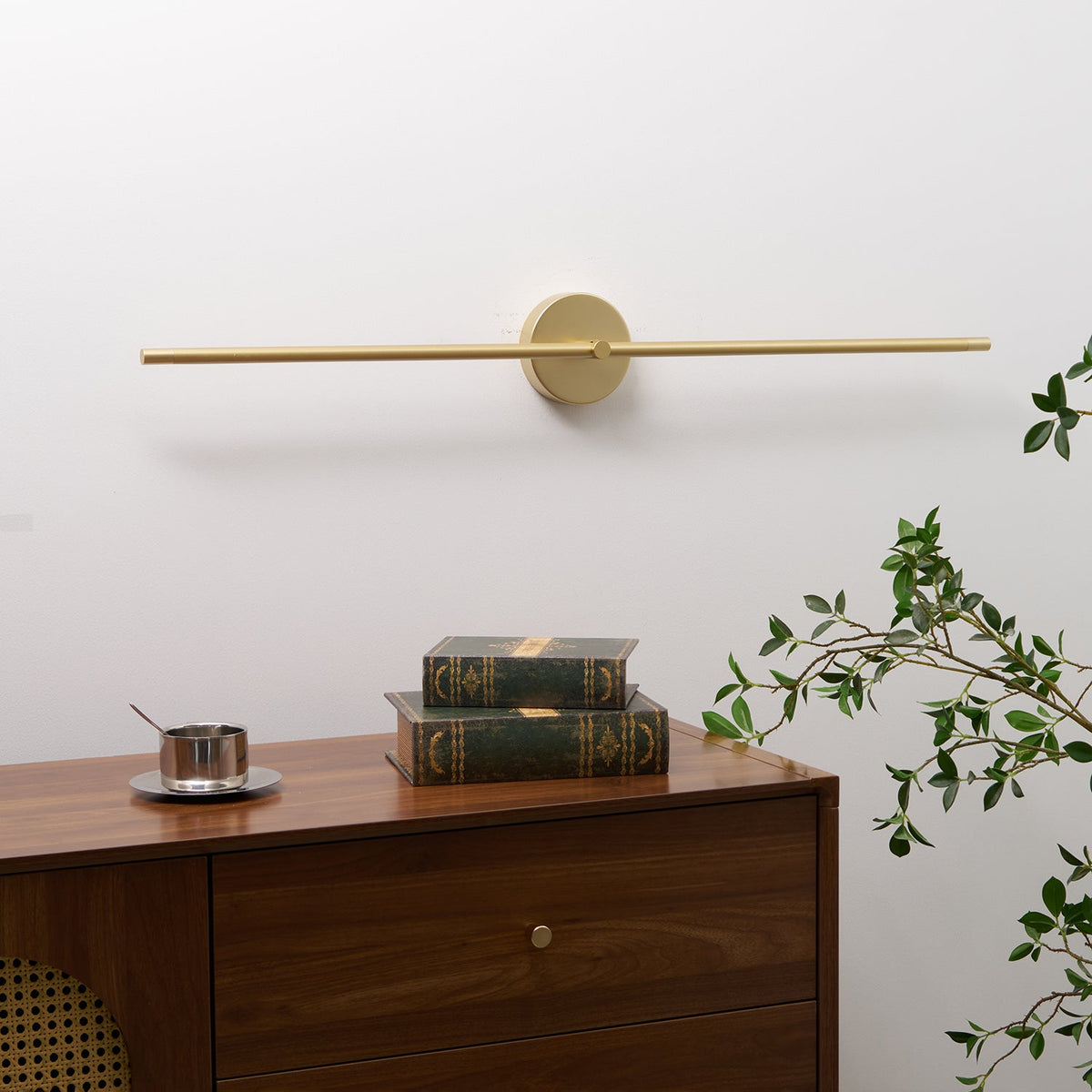 Linear LED Plug-In Wall Sconce with Metal Body and Warm Glow