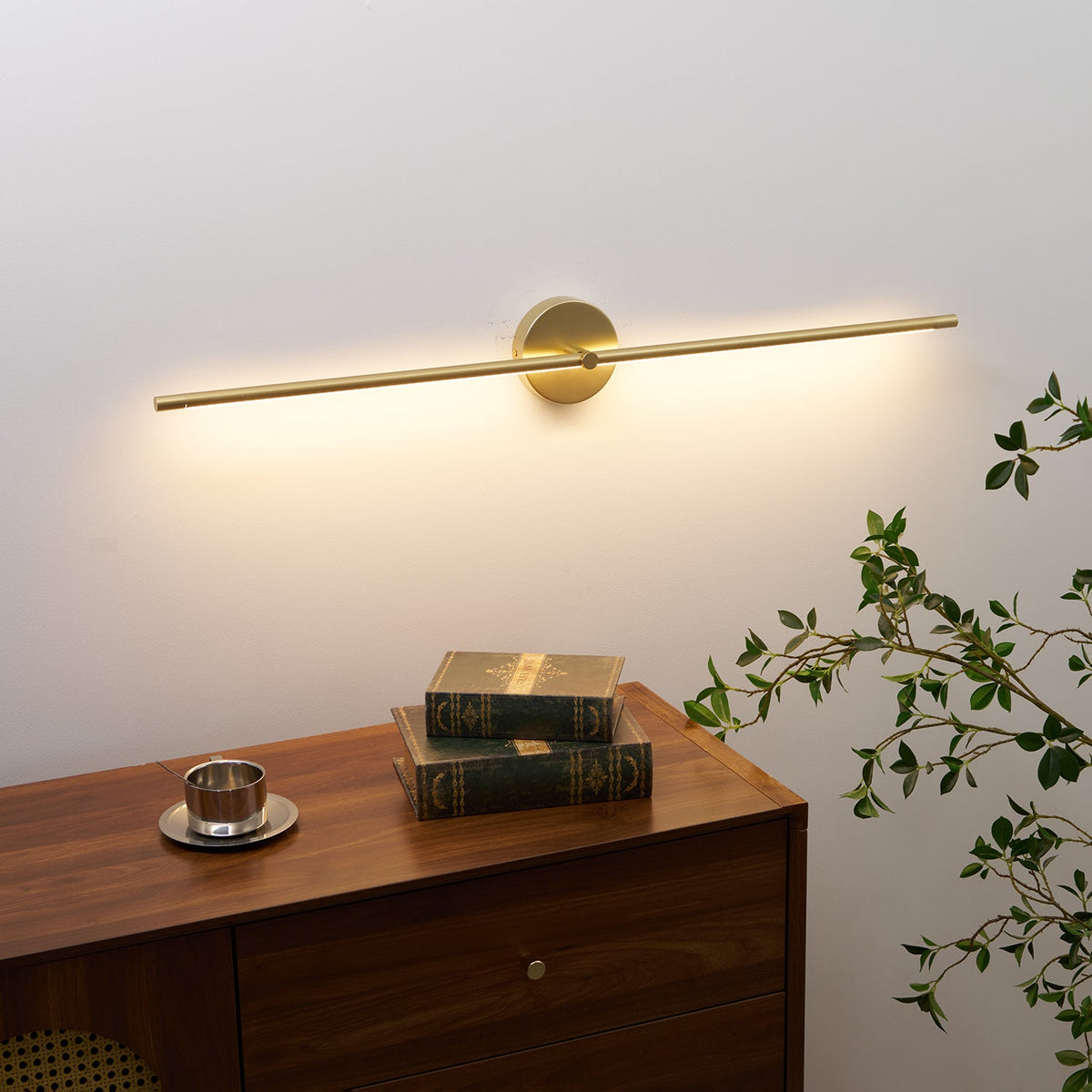 Linear LED Plug-In Wall Sconce with Metal Body and Warm Glow