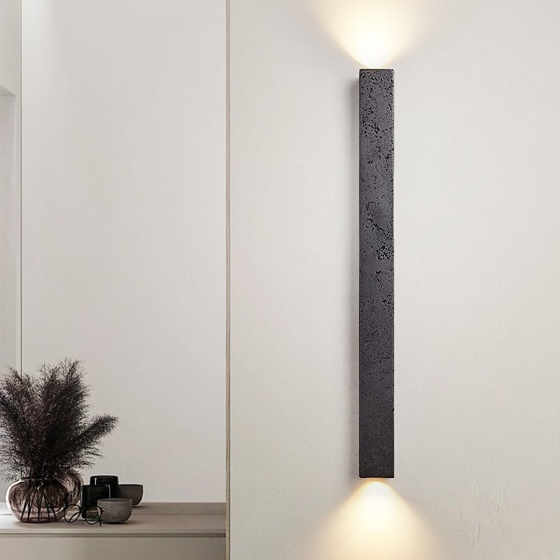 Black Travertine Linear Wall Sconce — Modern Stone Finish
