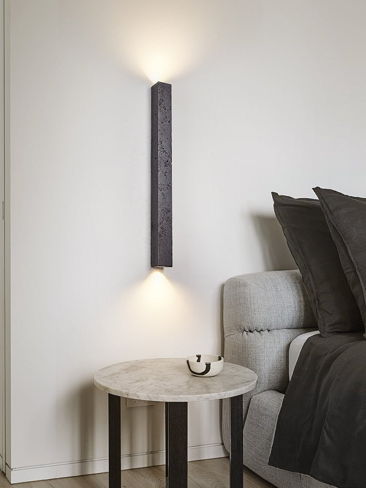 Black Travertine Linear Wall Sconce — Modern Stone Finish