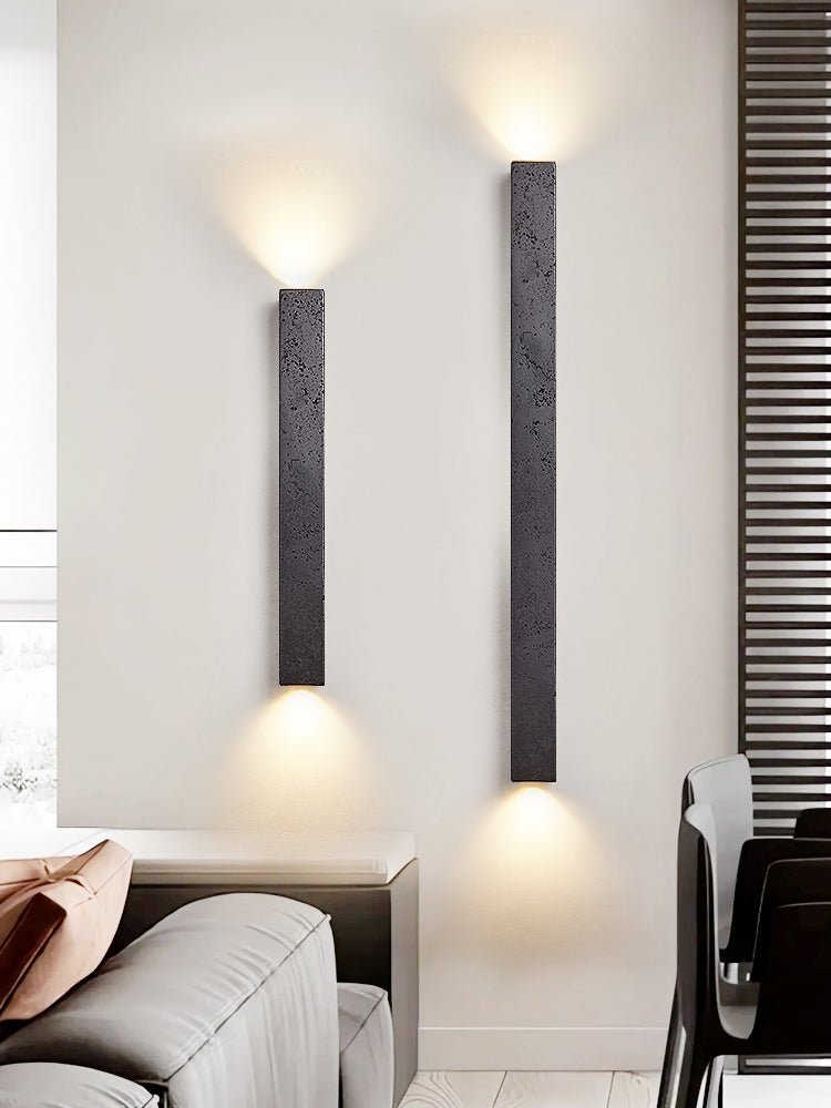 Black Travertine Linear Wall Sconce — Modern Stone Finish
