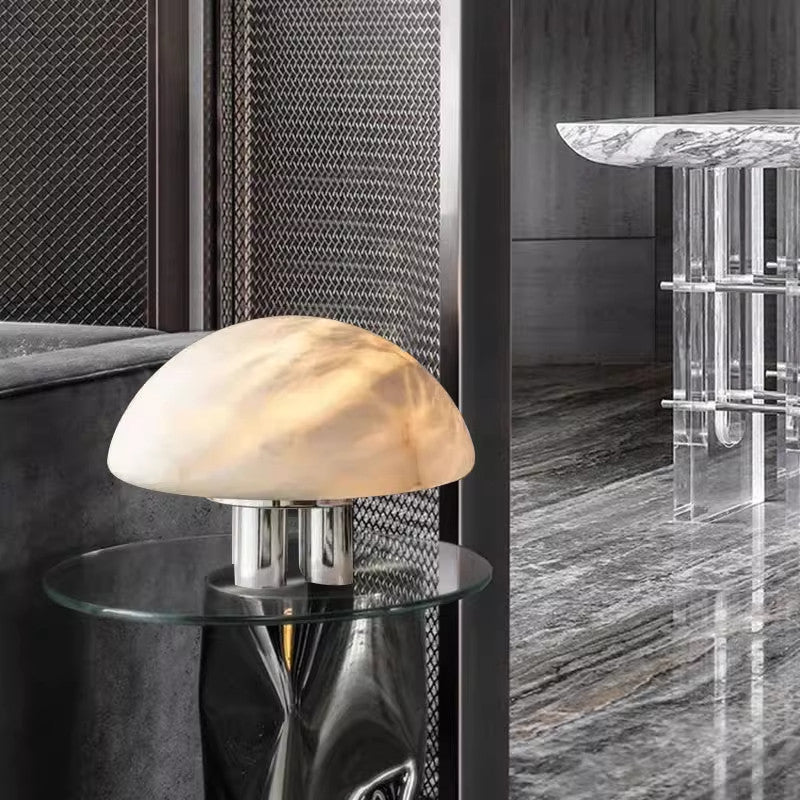 Mira Alabaster Mushroom Table Lamp – Natural Stone & Polished Steel