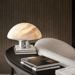Mira Alabaster Mushroom Table Lamp – Natural Stone & Polished Steel