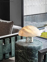Mira Alabaster Mushroom Table Lamp – Natural Stone & Polished Steel
